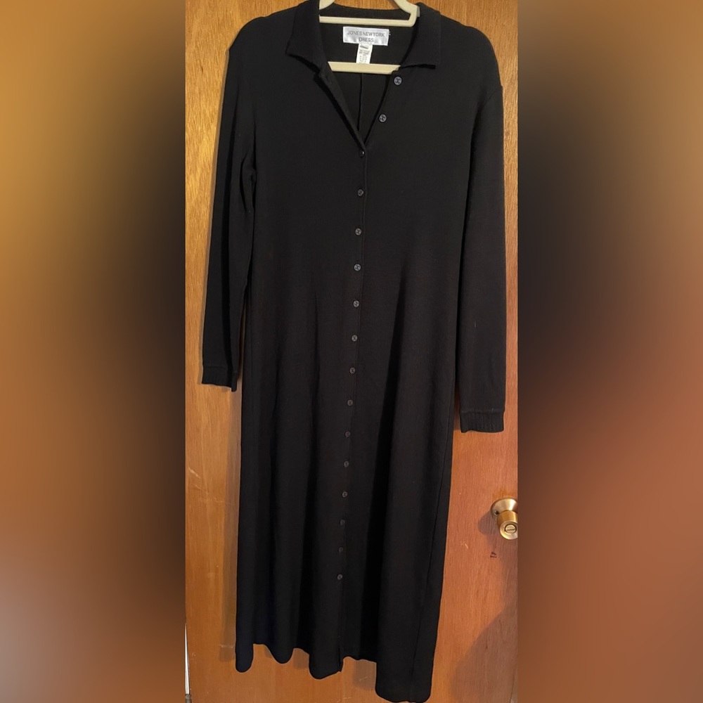 Women’s Black Long Sleeve Button Front Medium Dress, Jones New York Dress